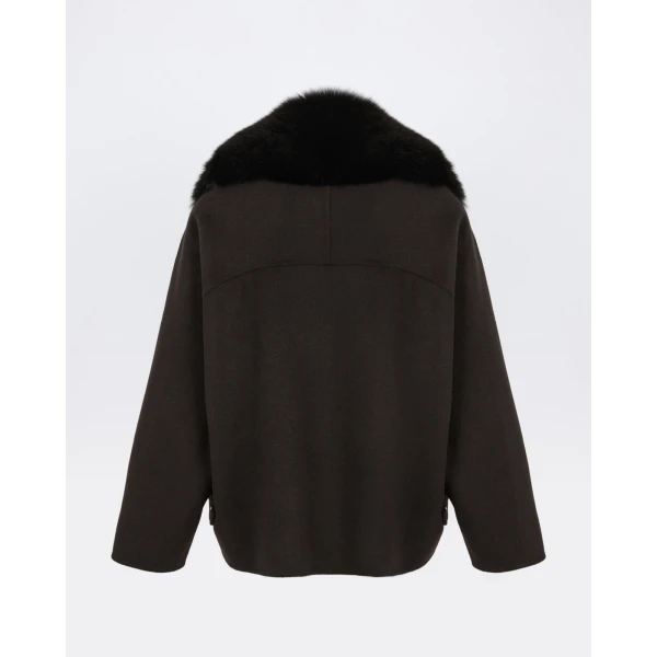 Yves Salomon Cashmere-Blend Pea Jacket with Removable Fox Fur Collar in Brown | Jackets | Coveti
