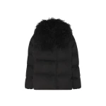 Yves Salomon Cashmere Down Jacket with Long Curly Lambskin Collar in Black | Jackets | Coveti