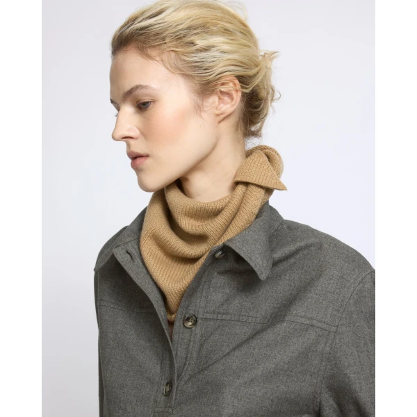 Yves Salomon Cashmere Knit Bandana in Dark Camel | Scarves | Coveti