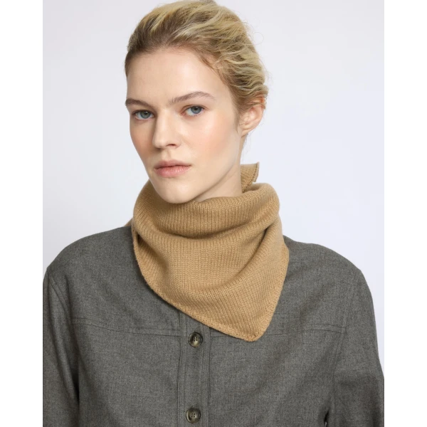 Yves Salomon Cashmere Knit Bandana in Dark Camel | Scarves | Coveti