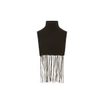 Yves Salomon Cashmere Knit Bib with Leather Fringes in Brown | Scarves | Coveti