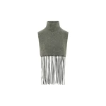 Yves Salomon Cashmere Knit Bib with Leather Fringes in Grey | Scarves | Coveti