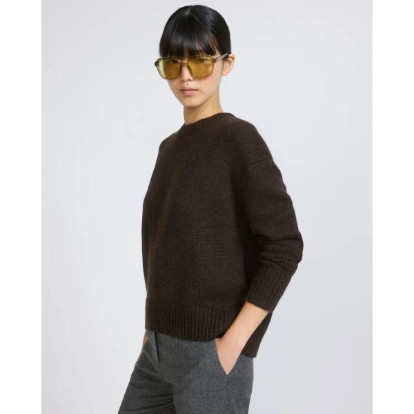 Yves Salomon Cashmere Knit Crew Neck Sweater in Brown | Sweaters | Coveti