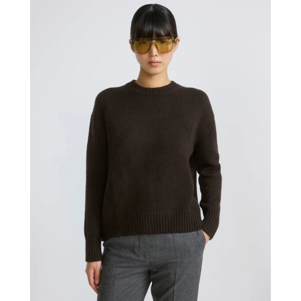 Yves Salomon Cashmere Knit Crew Neck Sweater in Brown | Sweaters | Coveti