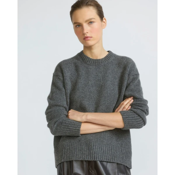 Yves Salomon Cashmere Knit Crew Neck Sweater in Grey | Sweaters | Coveti