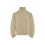 Yves Salomon Cashmere Knit Funnel Neck Sweater in Beige | Turtlenecks | Coveti