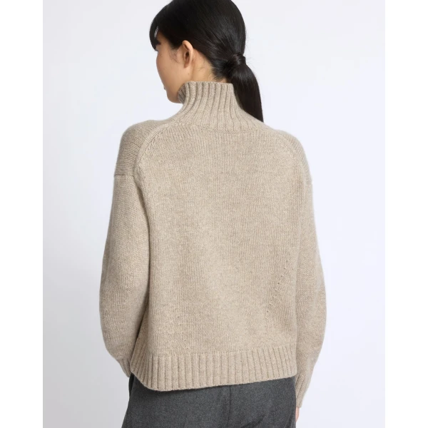 Yves Salomon Cashmere Knit Funnel Neck Sweater in Beige | Turtlenecks | Coveti