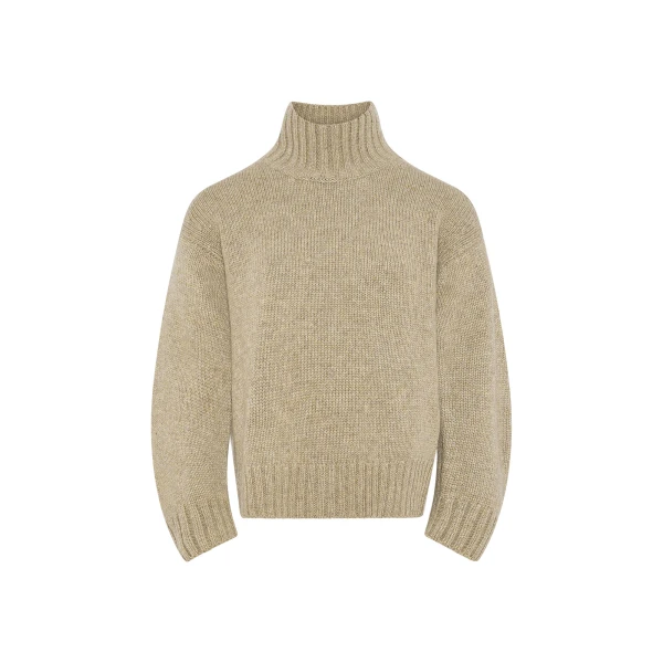 Cashmere Knit Funnel Neck Sweater in Beige