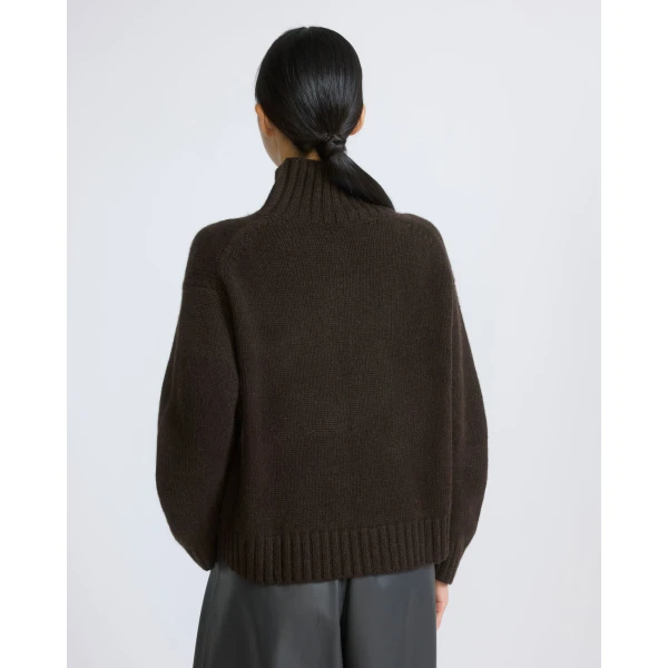 Yves Salomon Cashmere Knit Funnel Neck Sweater in Brown | Turtlenecks | Coveti