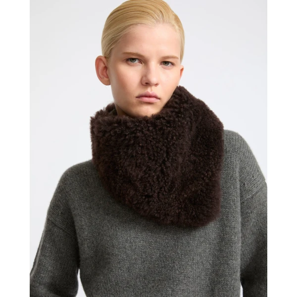 Yves Salomon Cashmere Lambskin Shearling Bandana in Brown | Scarves | Coveti