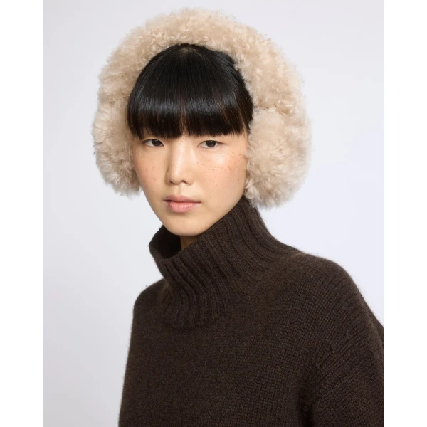 Yves Salomon Cashmere Lambskin Shearling Earmuffs in Beige | Hats | Coveti