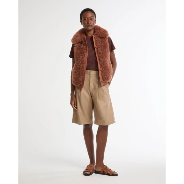 Yves Salomon Cashmere Lambskin and Merino Knit Gilet in Brown | Vests | Coveti