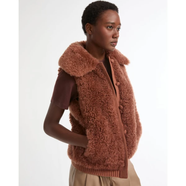 Yves Salomon Cashmere Lambskin and Merino Knit Gilet in Brown | Vests | Coveti