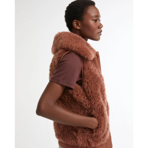 Yves Salomon Cashmere Lambskin and Merino Knit Gilet in Brown | Vests | Coveti