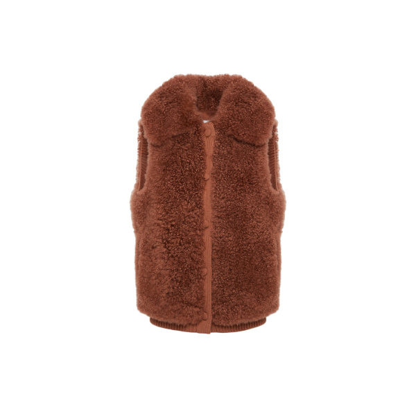 Yves Salomon Cashmere Lambskin and Merino Knit Gilet in Brown | Vests | Coveti