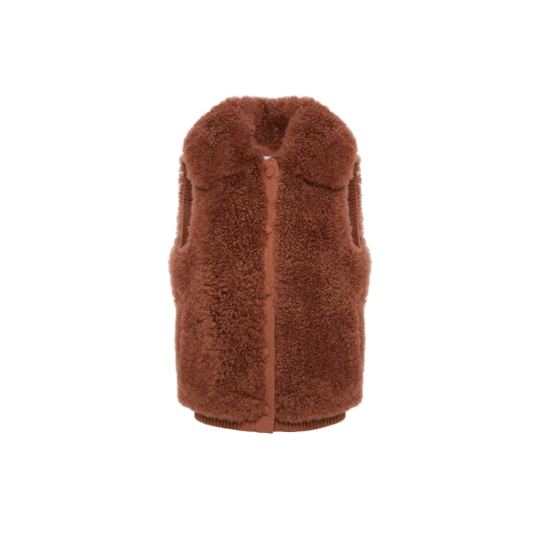 Yves Salomon Cashmere Lambskin and Merino Knit Gilet in Brown | Vests | Coveti