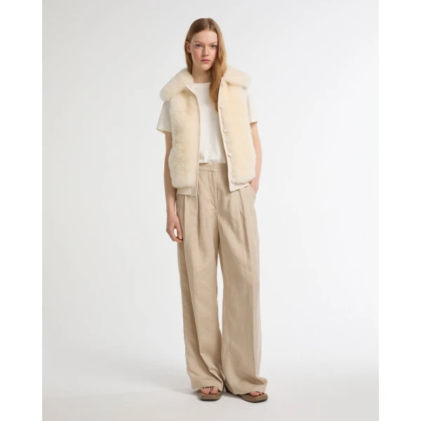 Yves Salomon Cashmere Lambskin and Merino Knit Gilet in White | Vests | Coveti