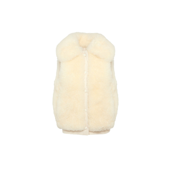 Yves Salomon Cashmere Lambskin and Merino Knit Gilet in White | Vests | Coveti