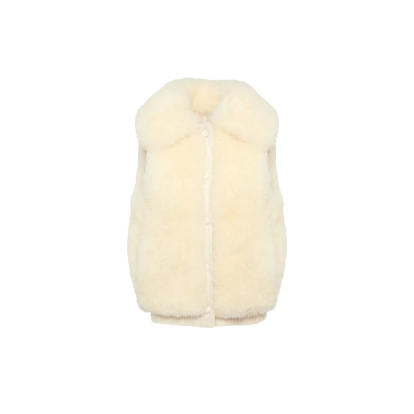 Yves Salomon Cashmere Lambskin and Merino Knit Gilet in White | Vests | Coveti
