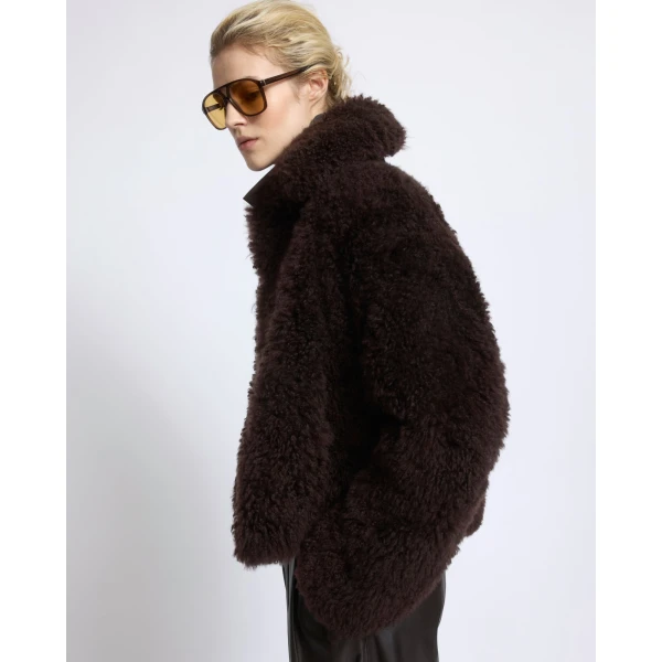 Yves Salomon Cashmere Lambskin and Merino Knit Jacket in Brown | Jackets | Coveti