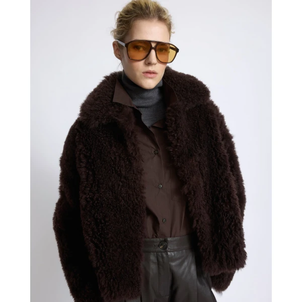 Yves Salomon Cashmere Lambskin and Merino Knit Jacket in Brown | Jackets | Coveti