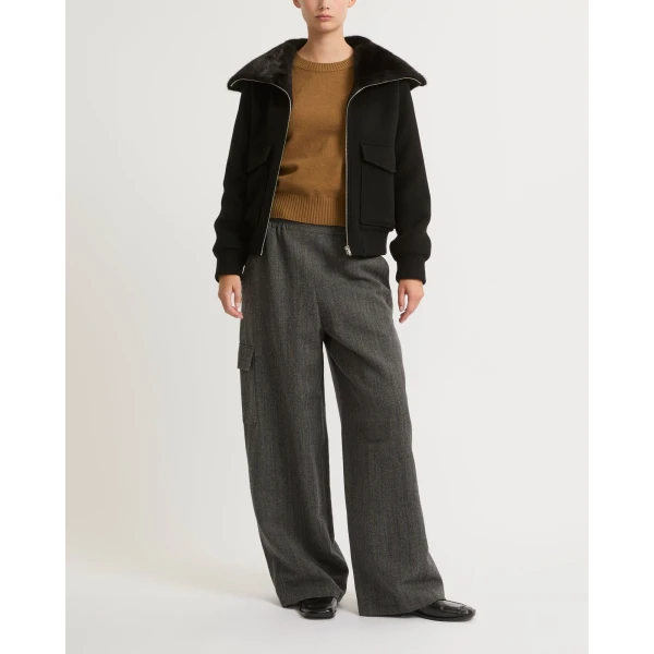 Yves Salomon Cashmere Wool Jacket with Mink Fur Collar in Black | Jackets | Coveti