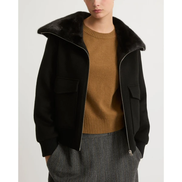 Yves Salomon Cashmere Wool Jacket with Mink Fur Collar in Black | Jackets | Coveti