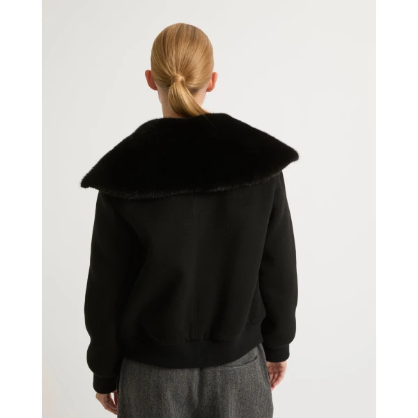 Yves Salomon Cashmere Wool Jacket with Mink Fur Collar in Black | Jackets | Coveti
