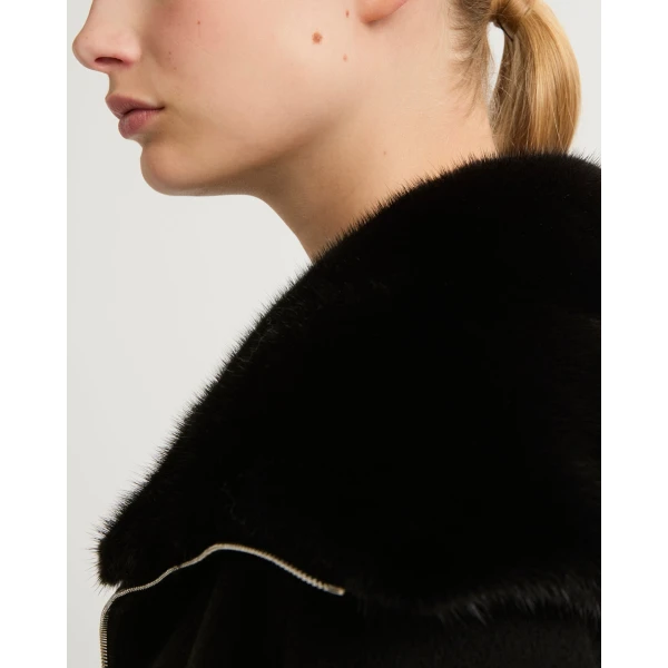 Yves Salomon Cashmere Wool Jacket with Mink Fur Collar in Black | Jackets | Coveti