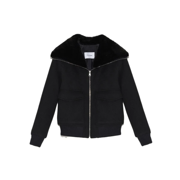 Yves Salomon Cashmere Wool Jacket with Mink Fur Collar in Black | Women | Coveti