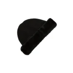 Yves Salomon Cashmere Wool Knit Beanie with Rex Rabbit Fur Turn-Up in Black | Hats | Coveti