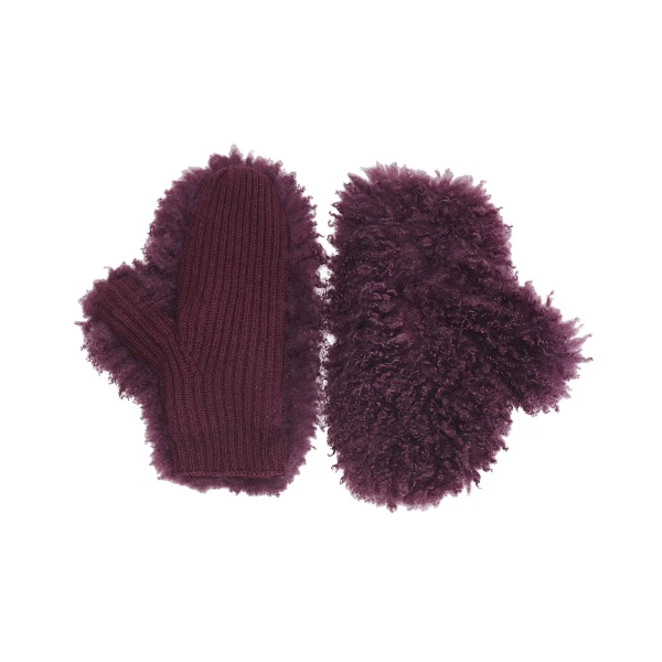 Cashmere Wool Knit Mittens with Cashmere Lambskin in Bordeaux