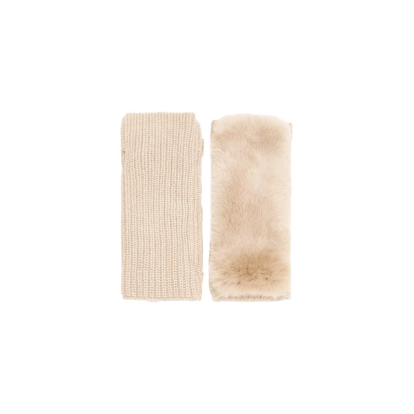 Yves Salomon Cashmere Wool and Rex Rabbit Fur Fingerless Gloves in Beige | Women | Coveti