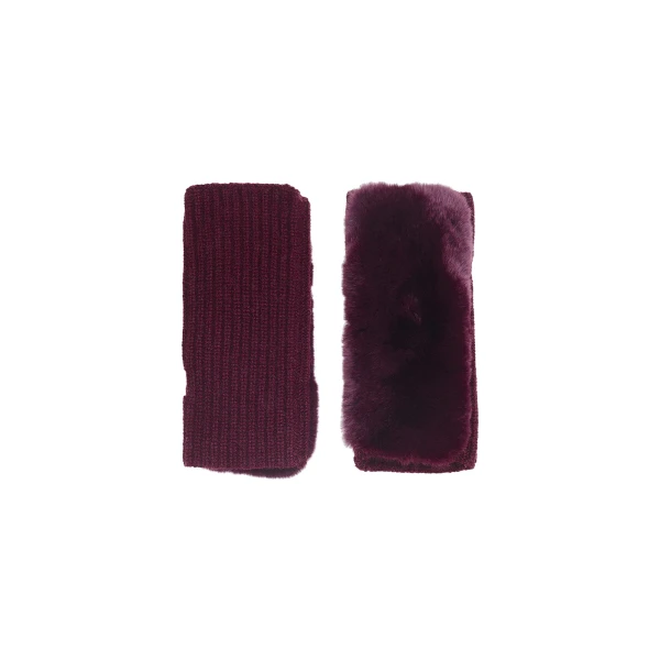 Yves Salomon Cashmere Wool and Rex Rabbit Fur Fingerless Gloves in Bordeaux | Women | Coveti