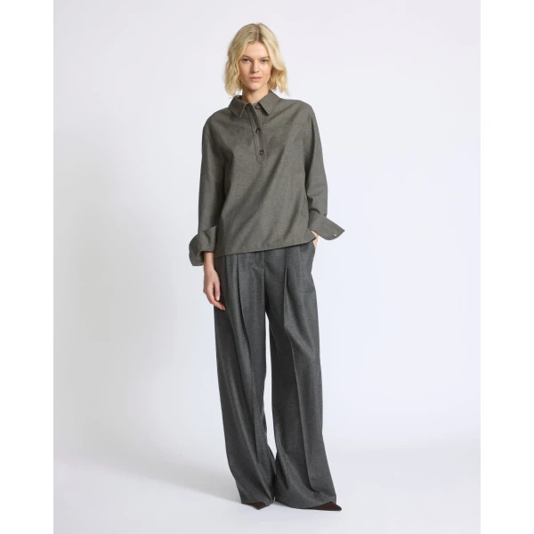 Yves Salomon Cashmere and Cotton Polo Collar Blouse in Grey | Blouse | Coveti