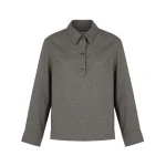 Yves Salomon Cashmere and Cotton Polo Collar Blouse in Grey | Blouse | Coveti