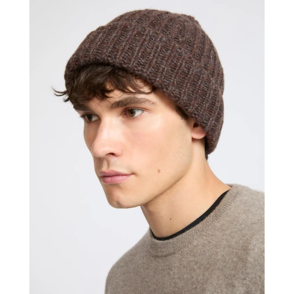 Yves Salomon Chunky Cashmere Marl Beanie in Brown | Men's Hats | Coveti