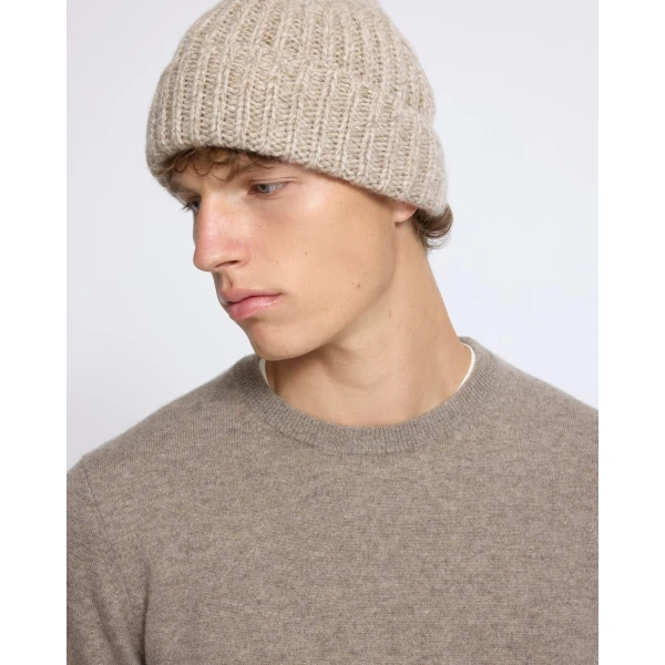 Yves Salomon Chunky Cashmere Marl Beanie in Oatmeal | Men's Hats | Coveti