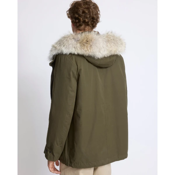 Yves Salomon Cotton-Blend Parka with Coyote and Rabbit Fur in Dark Khaki | Men's Jackets | Coveti