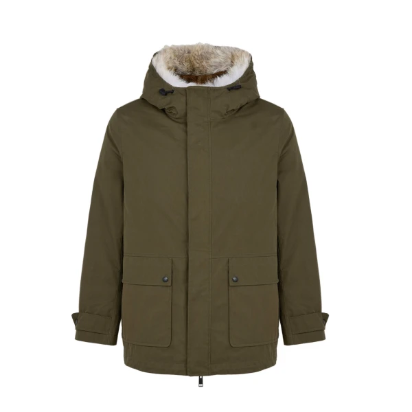 Cotton-Blend Parka with Coyote and Rabbit Fur in Dark Khaki