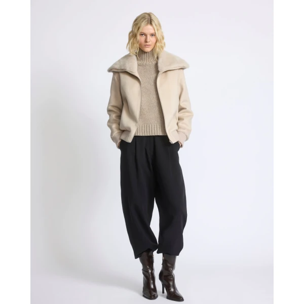 Yves Salomon Cropped Cashmere-Blend Blouson with Removable Mink Collar in Beige | Jackets | Coveti
