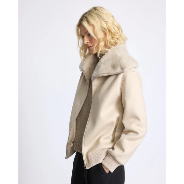 Yves Salomon Cropped Cashmere-Blend Blouson with Removable Mink Collar in Beige | Jackets | Coveti