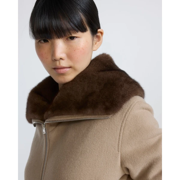 Yves Salomon Cropped Cashmere-Blend Blouson with Removable Mink Collar in Beige | Jackets | Coveti