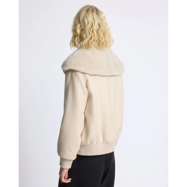 Yves Salomon Cropped Cashmere-Blend Blouson with Removable Mink Collar in Beige | Jackets | Coveti