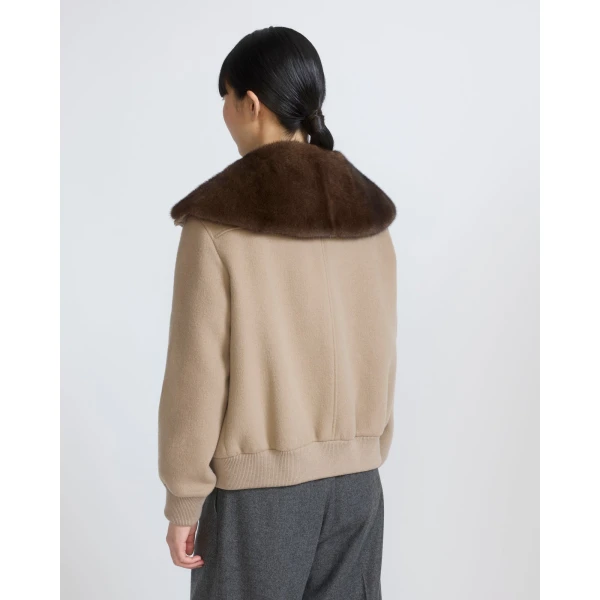 Yves Salomon Cropped Cashmere-Blend Blouson with Removable Mink Collar in Beige | Jackets | Coveti