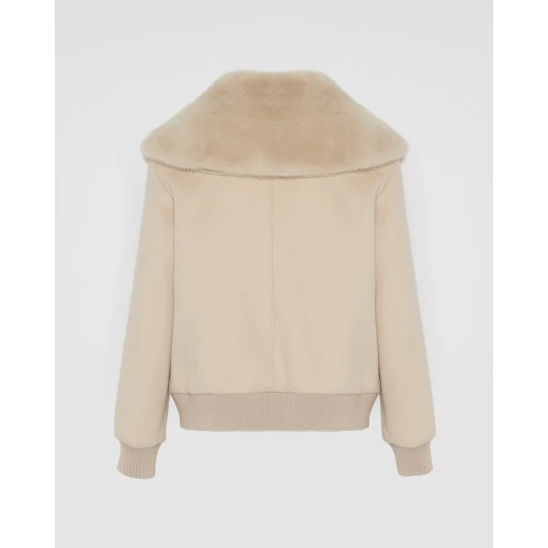 Yves Salomon Cropped Cashmere-Blend Blouson with Removable Mink Collar in Beige | Jackets | Coveti