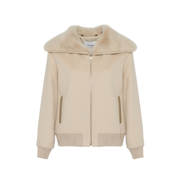 Yves Salomon Cropped Cashmere-Blend Blouson with Removable Mink Collar in Beige | Jackets | Coveti