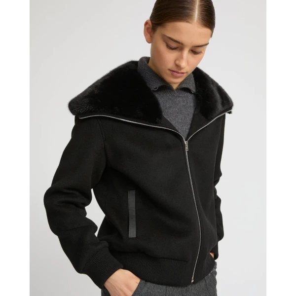 Yves Salomon Cropped Cashmere-Blend Blouson with Removable Mink Collar in Black | Jackets | Coveti