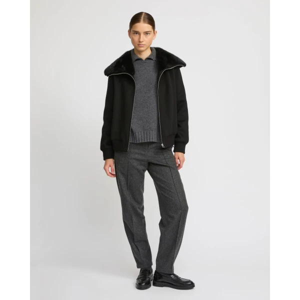 Yves Salomon Cropped Cashmere-Blend Blouson with Removable Mink Collar in Black | Jackets | Coveti