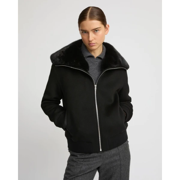Yves Salomon Cropped Cashmere-Blend Blouson with Removable Mink Collar in Black | Jackets | Coveti